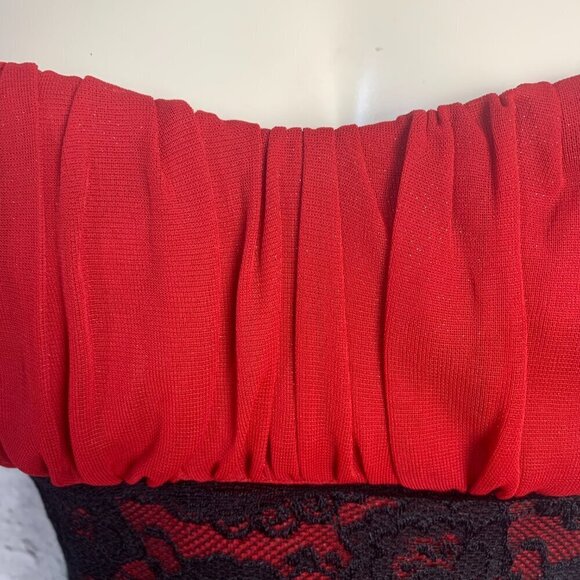 Vintage Y2K Red Sheer Black Lace Corset Strapless Babydoll Dress - Picture 4 of 16